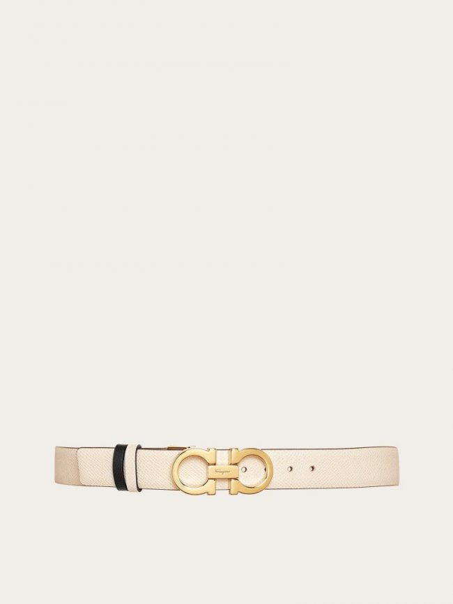 Ferragamo Women's Reversible And Adjustable Gancini Belt - Bone/Black | Quick Ship!