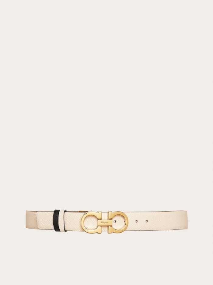 Ferragamo Women's Reversible And Adjustable Gancini Belt - Bone/Black | Quick Ship!