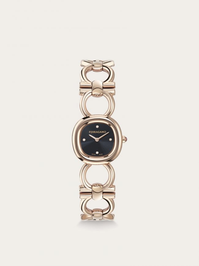 Ferragamo Women's Double Gancini Watch - Ip Rose Gold/Black | Quick Ship!