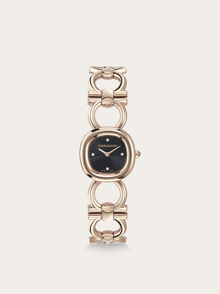 Ferragamo Women's Double Gancini Watch - Ip Rose Gold/Black | Quick Ship!