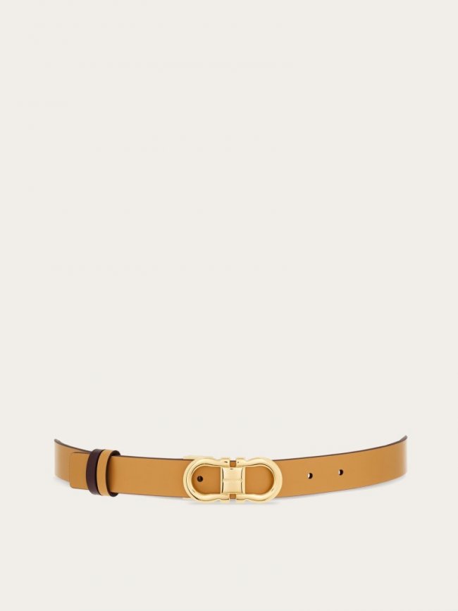Ferragamo Women's Reversible And Adjustable Gancini Belt - Light Camel/Dark Barolo | Quick Ship!