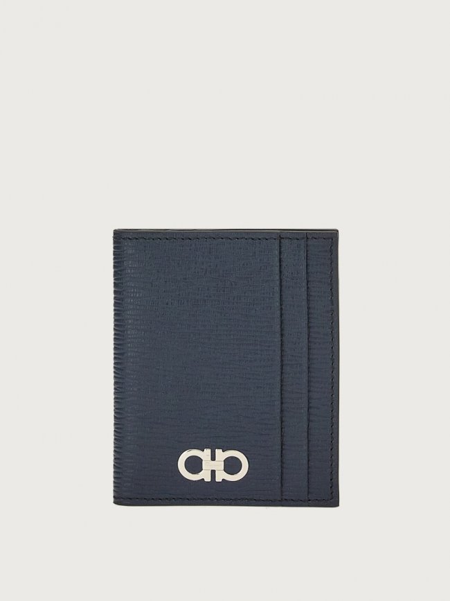 Ferragamo Men's Gancini Credit Card Holder - Deep Ocean/Black | Quick Ship!