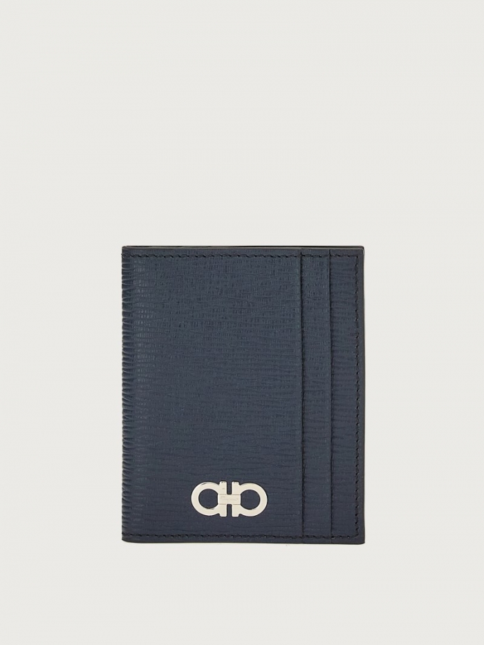 Ferragamo Men's Gancini Credit Card Holder - Deep Ocean/Black | Quick Ship!
