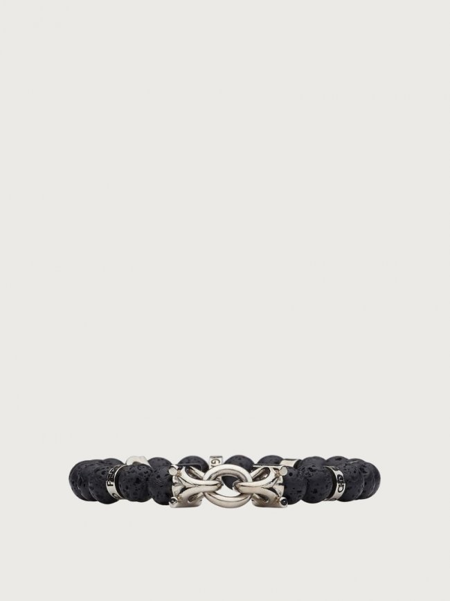 Ferragamo Men's Elasticated Bracelet With Gancini - Black (Size 17) | Quick Ship!