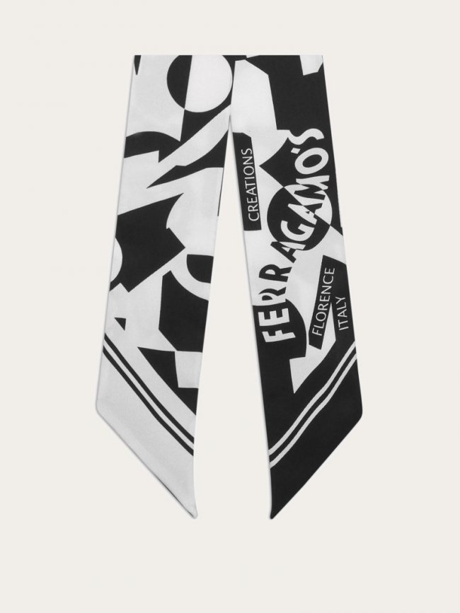 Ferragamo Women's Logo Print Silk Mini Bandeau - White/Black | Quick Ship!