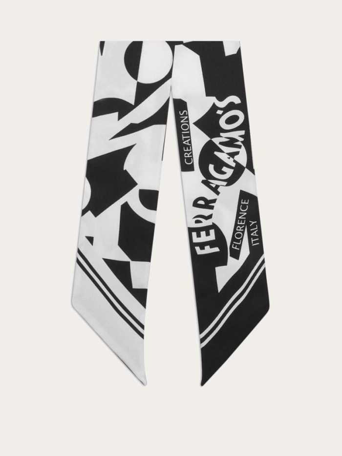 Ferragamo Women's Logo Print Silk Mini Bandeau - White/Black | Quick Ship!