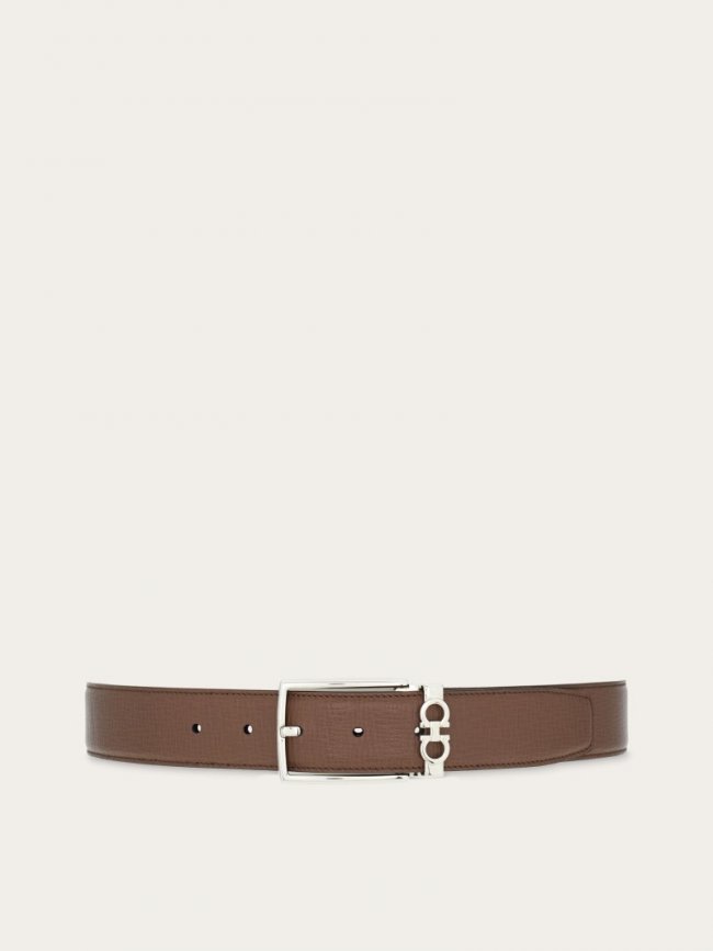 Ferragamo Men's Reversible And Adjustable Gancini Belt - Clay/Black | Quick Ship!