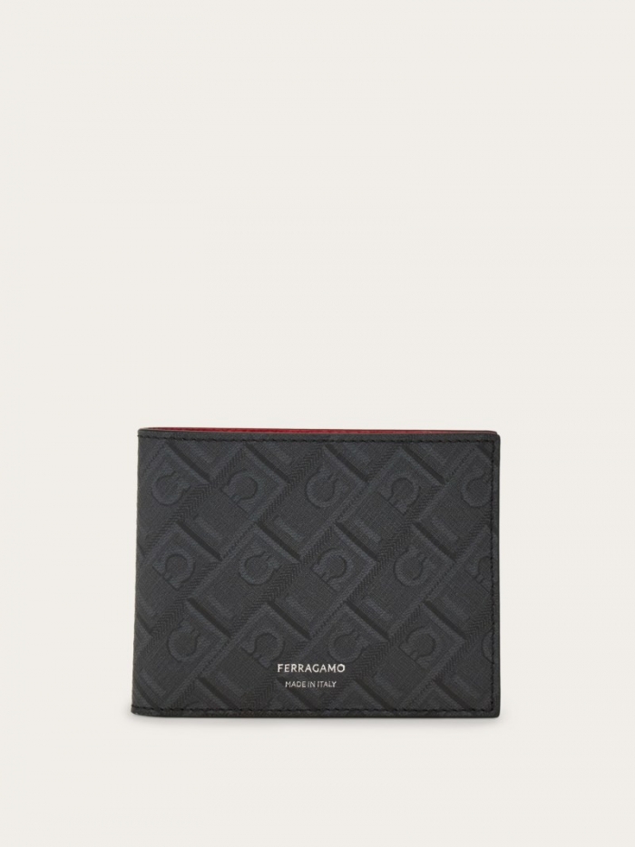 Ferragamo Men's Monogram Wallet - Black/Grey/Flame Red | Quick Ship!