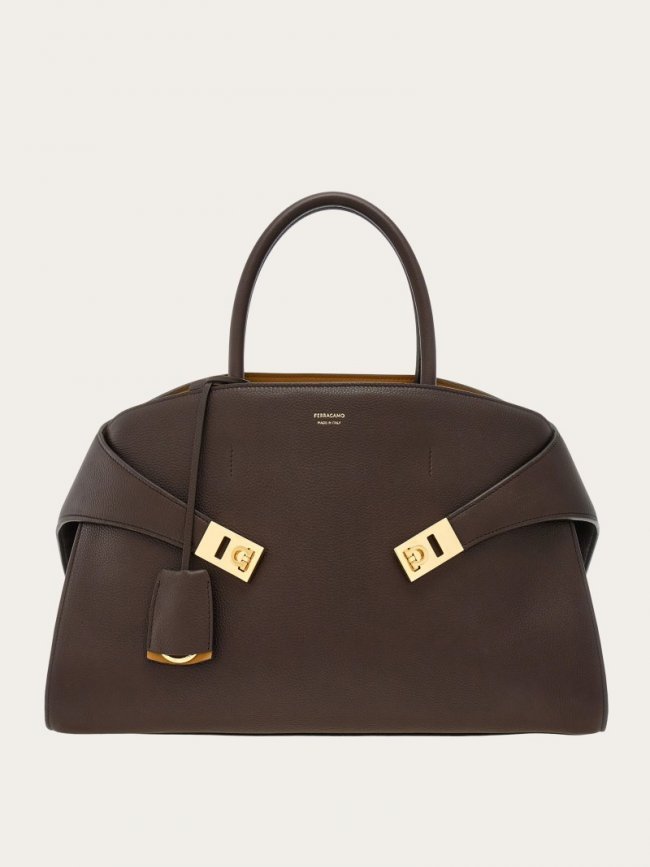 Ferragamo Women's Hug Bicolor Handbag - Testa Di Moro/Burnt Ocher | Quick Ship!