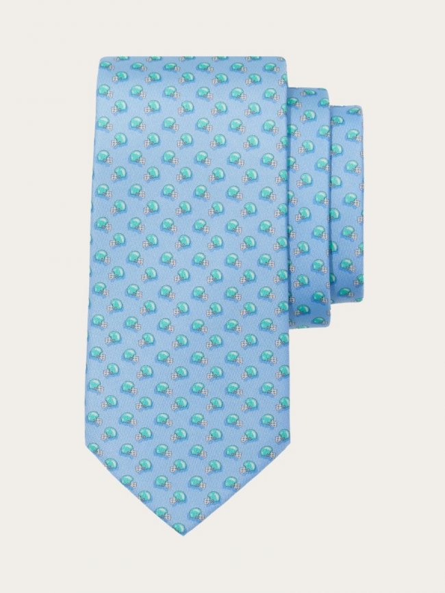 Ferragamo Men's Football Print Silk Tie - Light Blue | Quick Ship!