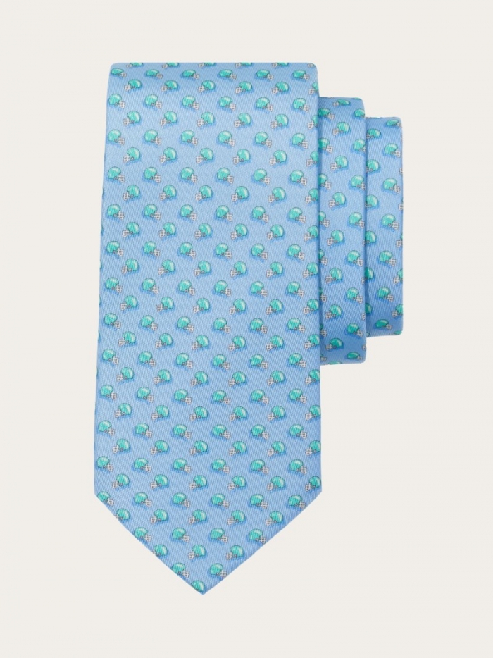Ferragamo Men's Football Print Silk Tie - Light Blue | Quick Ship!