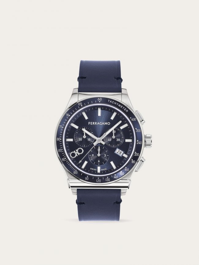 Ferragamo Men's 1927 Chrono Watch - Steel/Blue | Quick Ship!