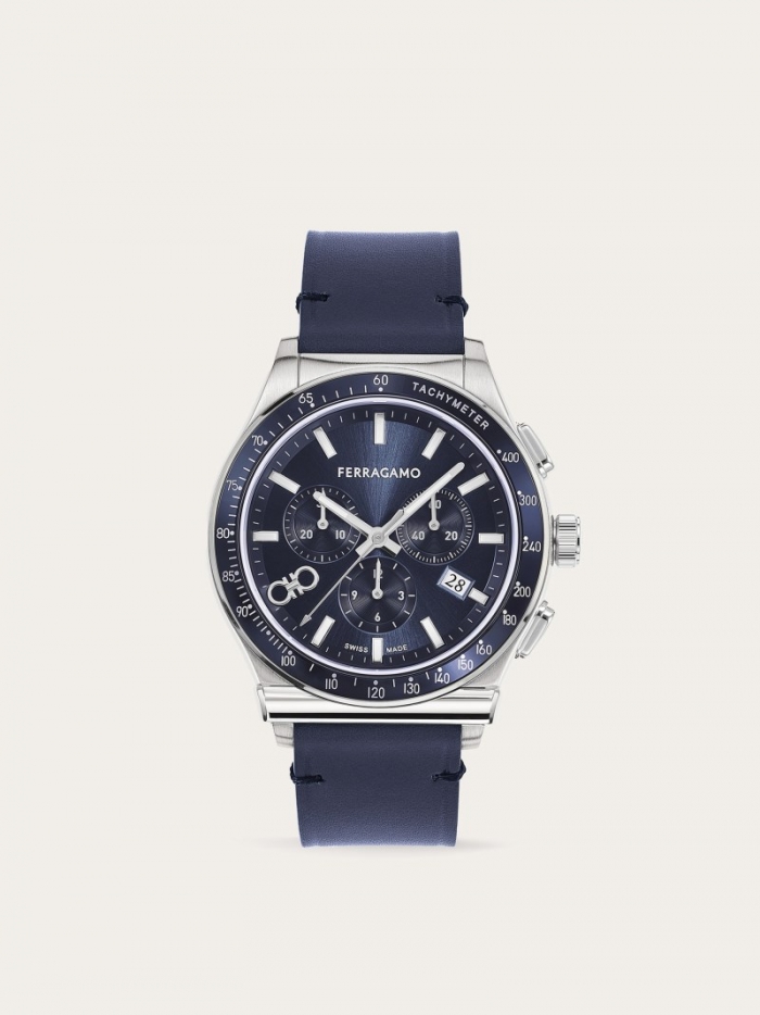 Ferragamo Men's 1927 Chrono Watch - Steel/Blue | Quick Ship!