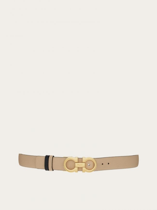 Ferragamo Women's Reversible And Adjustable Gancini Belt - Deer/Black | Quick Ship!