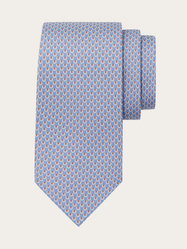 Ferragamo Men's Owl Print Silk Tie - Light Blue | Quick Ship!