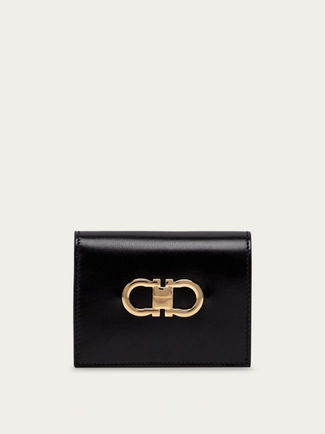Ferragamo Women's Gancini Compact Wallet - Black/Flame Red | Quick Ship!