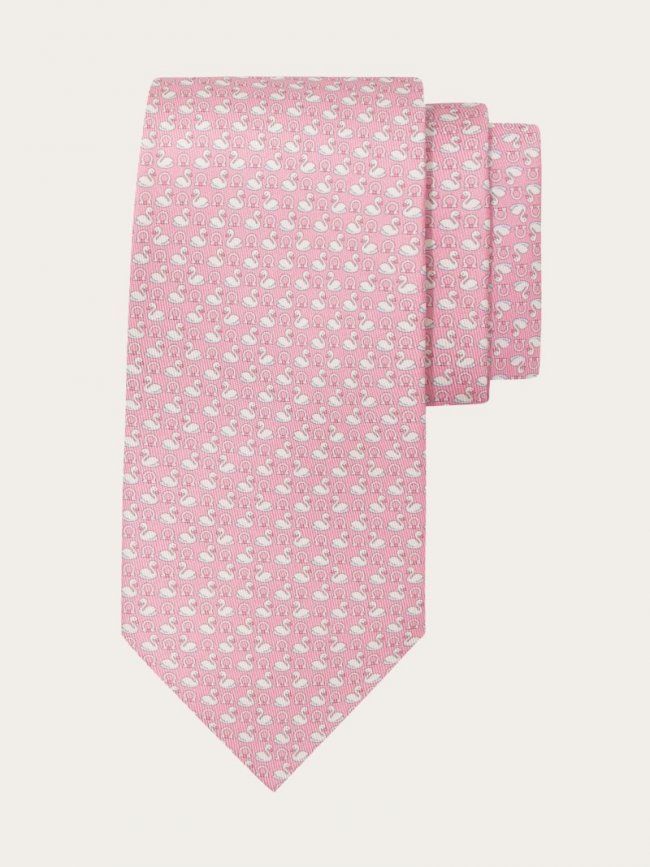 Ferragamo Men's Swan Print Silk Tie - Pink | Quick Ship!