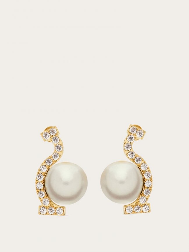 Ferragamo Women's Earrings With Pearl And Crystals - Gold | Quick Ship!