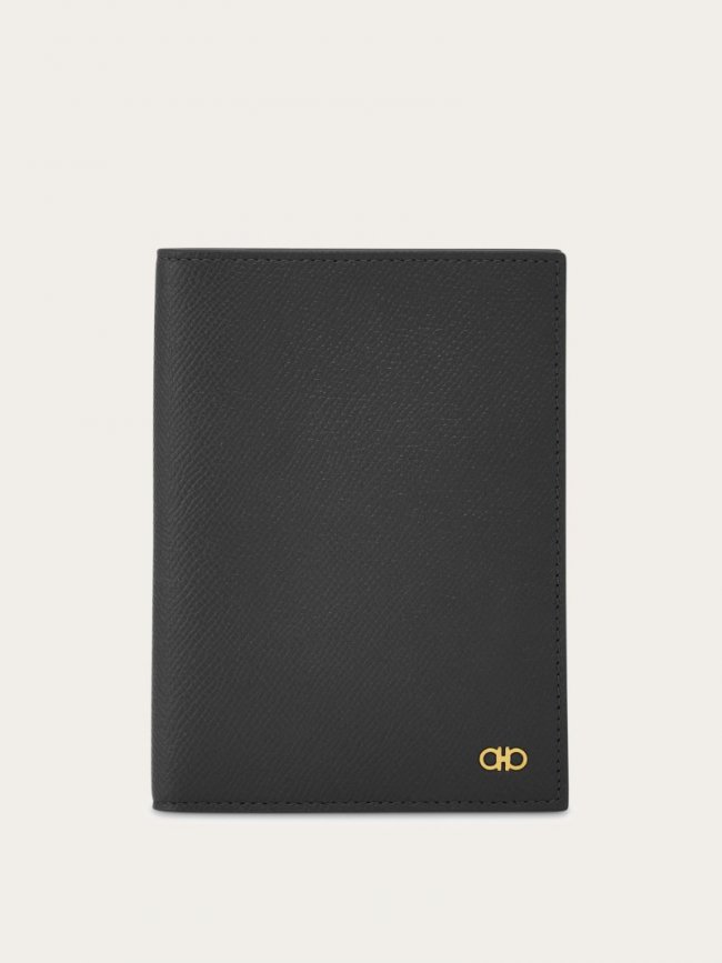 Ferragamo Men's Gancini Passport Holder - Black | Quick Ship!