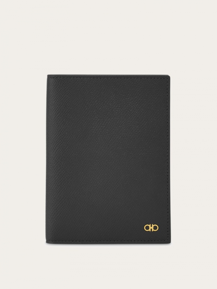 Ferragamo Men's Gancini Passport Holder - Black | Quick Ship!