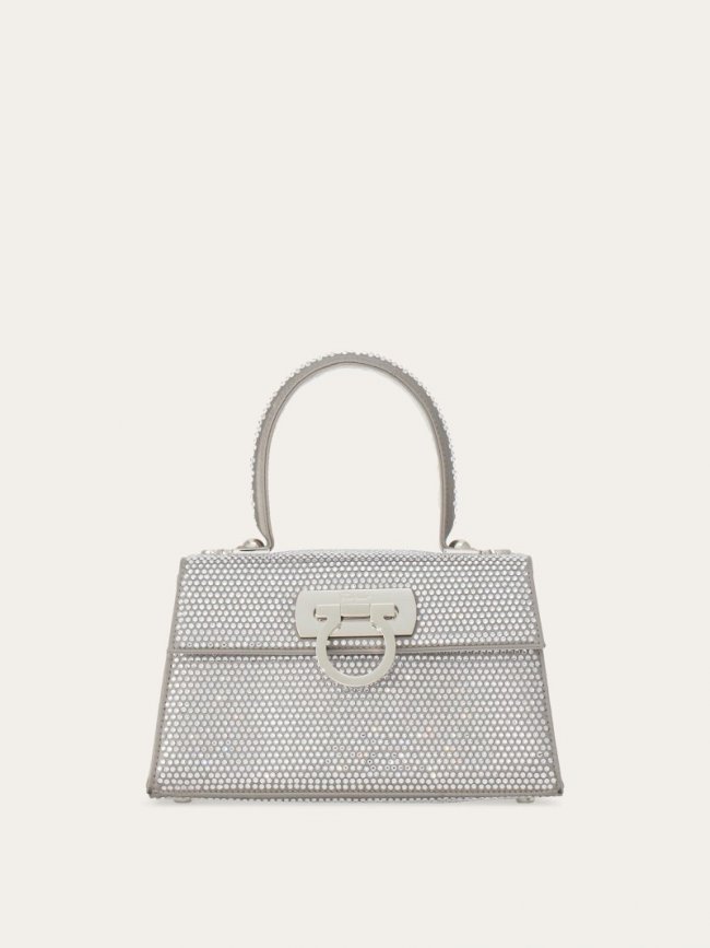 Ferragamo Women's East-West Iconic Top Handle With Crystals - Silver | Quick Ship!