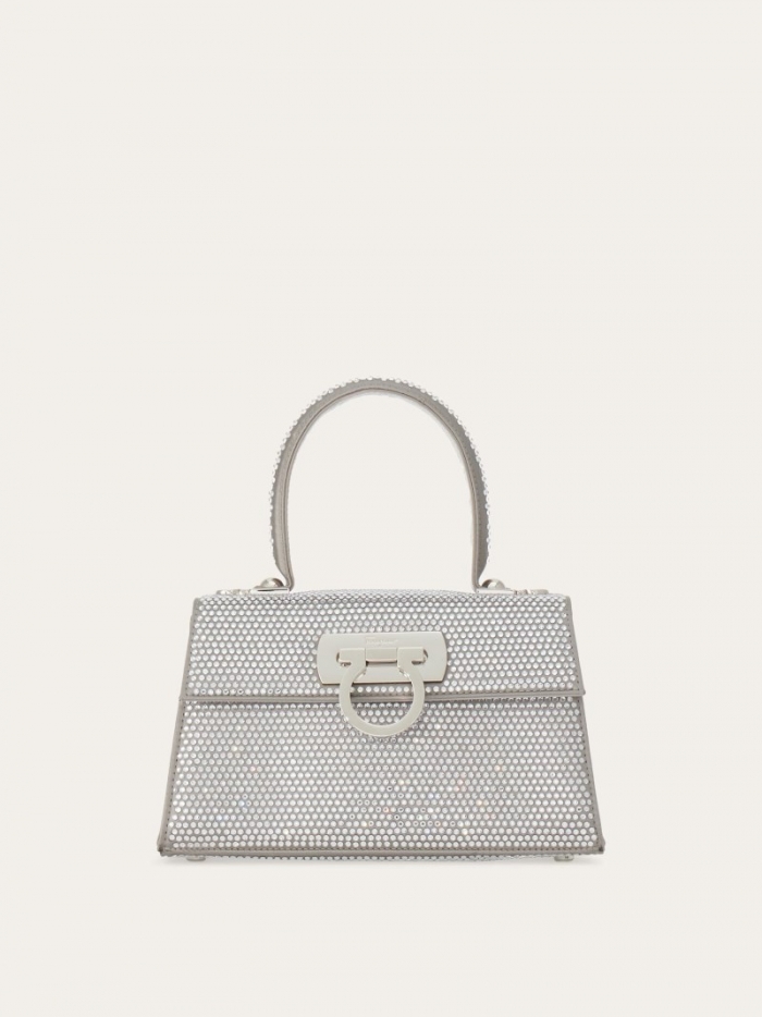 Ferragamo Women's East-West Iconic Top Handle With Crystals - Silver | Quick Ship!