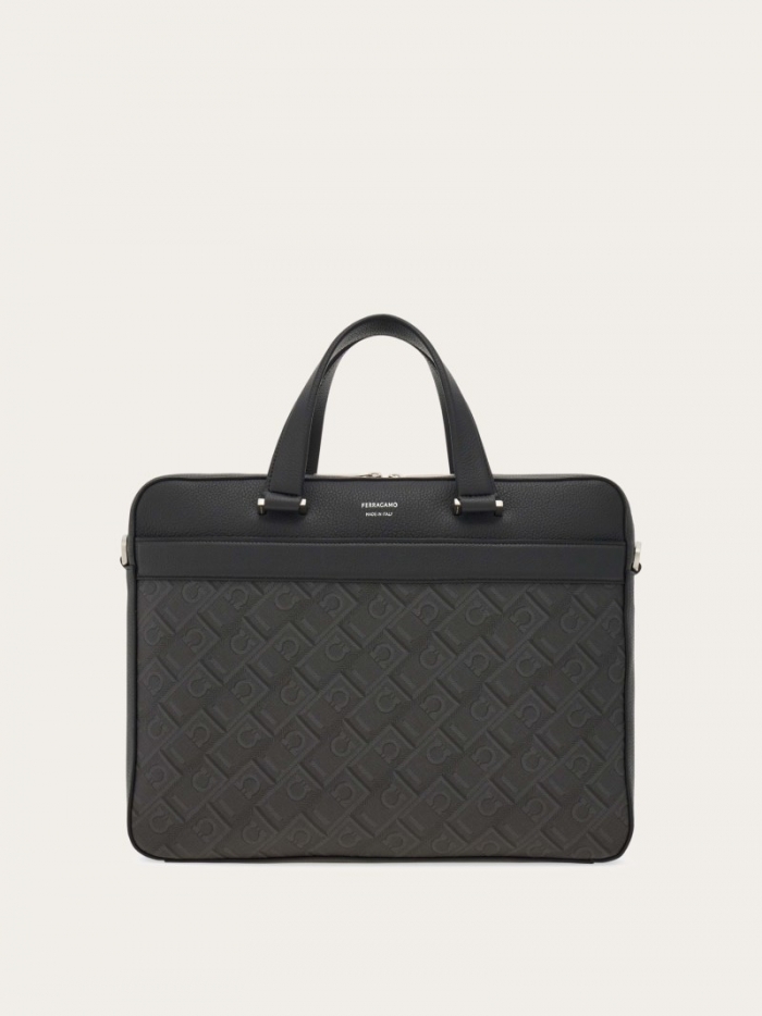Ferragamo Men's Monogram Business Bag - Black/Grey | Quick Ship!