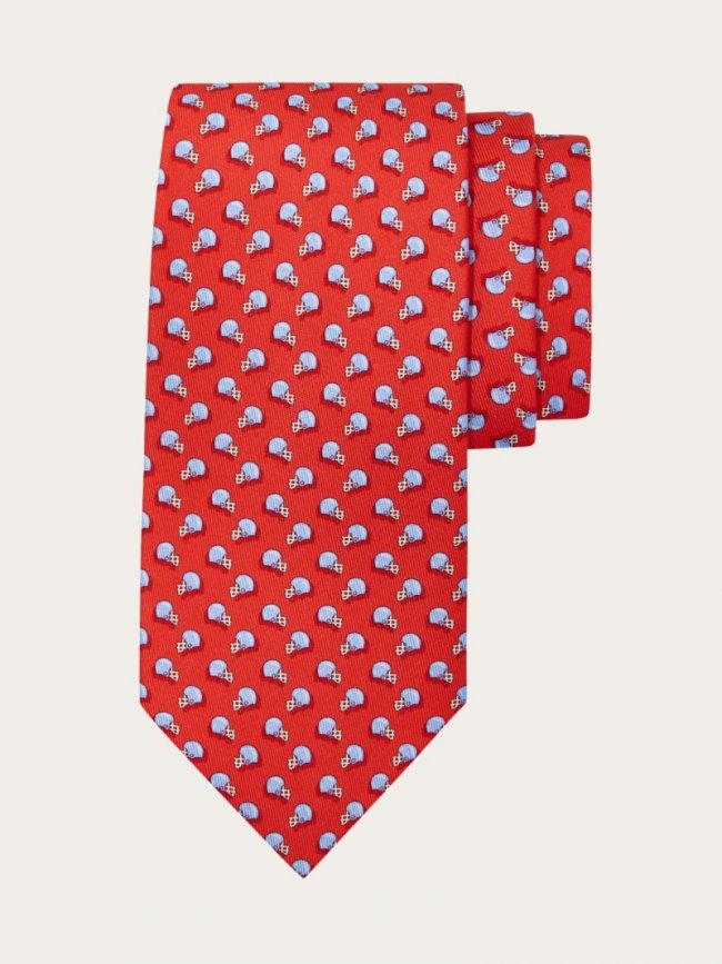 Ferragamo Men's Football Print Silk Tie - Red | Quick Ship!