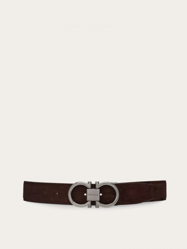 Ferragamo Men's Adjustable Gancini Belt - Dark Brown/Beige | Quick Ship!