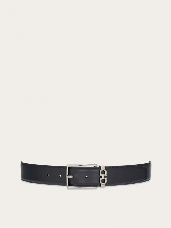 Ferragamo Men's Reversible And Adjustable Gancini Belt - Midnight Blue/Black | Quick Ship!