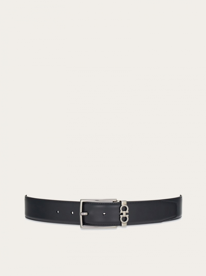 Ferragamo Men's Reversible And Adjustable Gancini Belt - Midnight Blue/Black | Quick Ship!