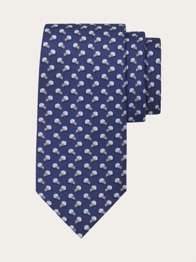 Ferragamo Men's Football Print Silk Tie - Navy Blue | Quick Ship!
