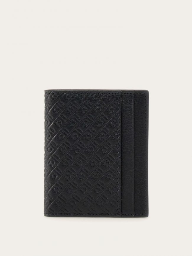 Ferragamo Men's Monogram Credit Card Holder - Black | Quick Ship!