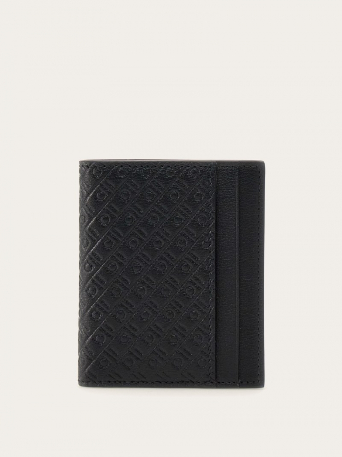 Ferragamo Men's Monogram Credit Card Holder - Black | Quick Ship!