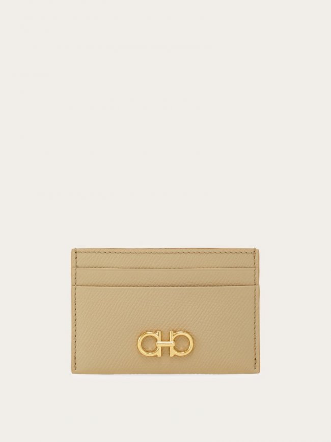 Ferragamo Women's Gancini Credit Card Holder - Stone | Quick Ship!
