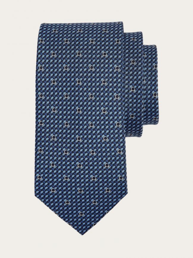 Ferragamo Men's Gancini Print Silk Tie - Navy Blue/Blue | Quick Ship!