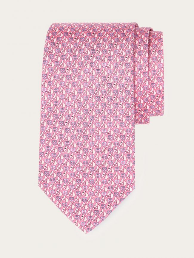 Ferragamo Men's Equestrian Print Silk Tie - Pink | Quick Ship!