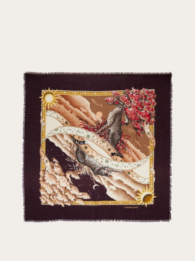 Ferragamo Women's Day &Amp; Night Print Shawl - Burgundy | Quick Ship!