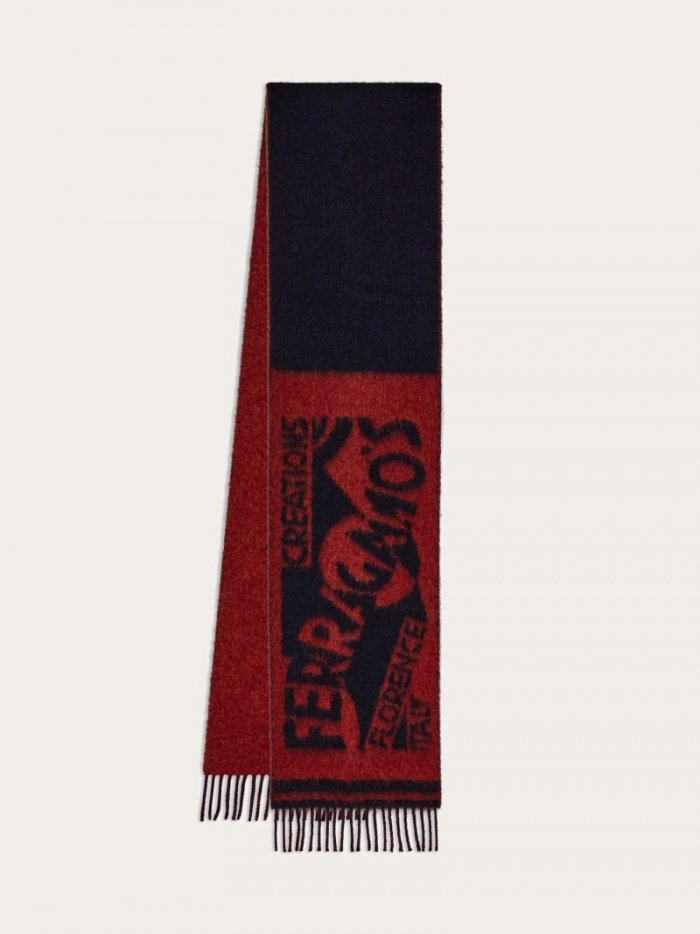 Ferragamo Men's Venna Logo Scarf - Bordeaux/Grey | Quick Ship!
