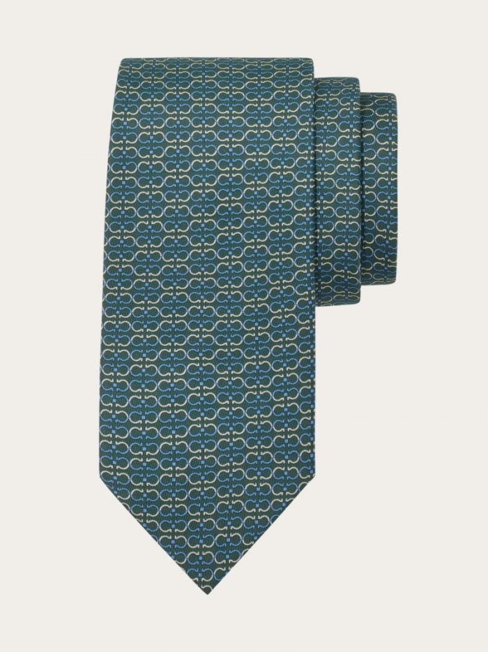 Ferragamo Men's Gancini Print Silk Tie - Green | Quick Ship!