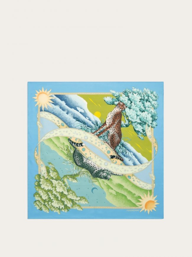 Ferragamo Women's Day &Amp; Night Print Silk Foulard - Light Blue/Lime | Quick Ship!