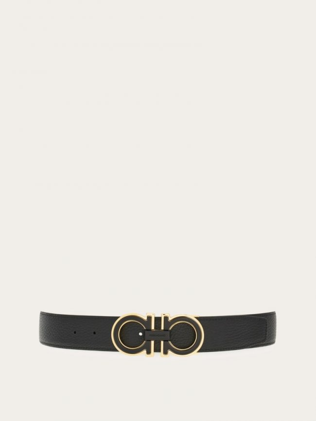 Ferragamo Men's Reversible And Adjustable Gancini Belt - Black/Olive Green | Quick Ship!