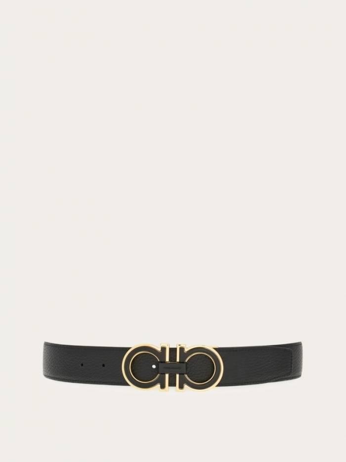 Ferragamo Men's Reversible And Adjustable Gancini Belt - Black/Olive Green | Quick Ship!