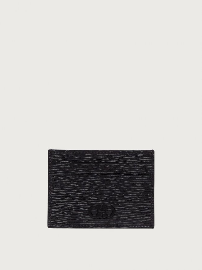 Ferragamo Men's Gancini Credit Card Holder - Black/Ferragamo Red | Quick Ship!
