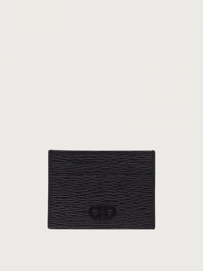 Ferragamo Men's Gancini Credit Card Holder - Black/Ferragamo Red | Quick Ship!