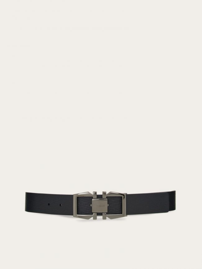 Ferragamo Men's Reversible And Adjustable Gancini Belt - Black/Cocoa | Quick Ship!