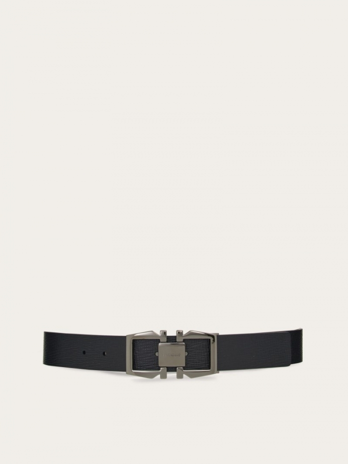 Ferragamo Men's Reversible And Adjustable Gancini Belt - Black/Cocoa | Quick Ship!