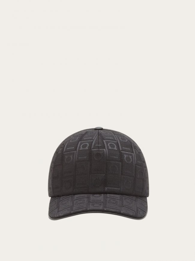 Ferragamo Men's Baseball Cap With Gancini Monogram - Black | Quick Ship!