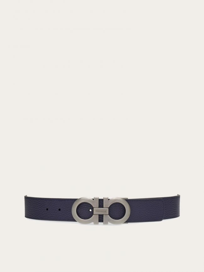 Ferragamo Men's Reversible And Adjustable Gancini Belt - Midnight Blue/Black | Quick Ship!