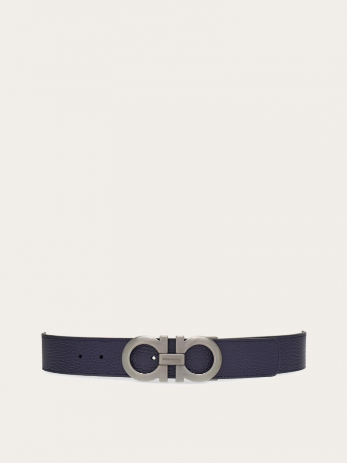 Ferragamo Men's Reversible And Adjustable Gancini Belt - Midnight Blue/Black | Quick Ship!